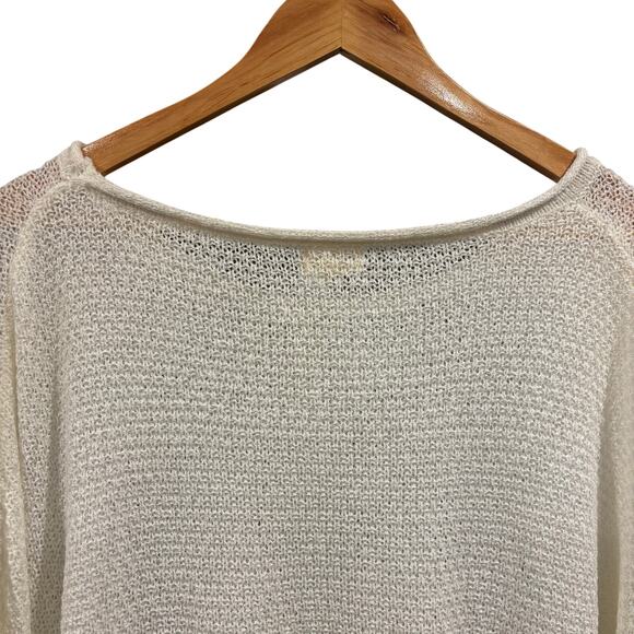 Boho Comfy Distressed Knit Ivory White Poncho Peasant Sweater, Women's Medium - Picture 6 of 8